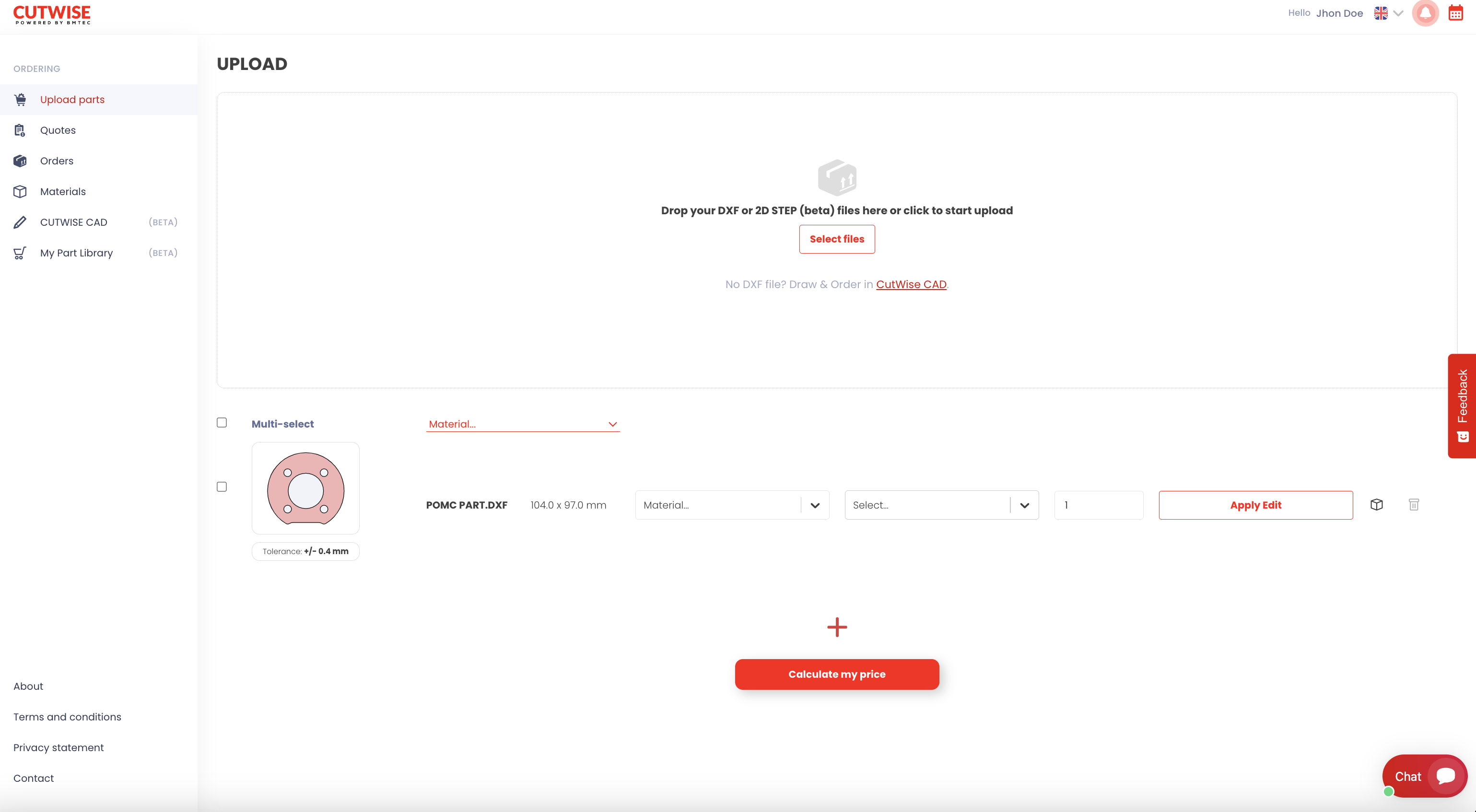 Choisir le matériau - CutWise